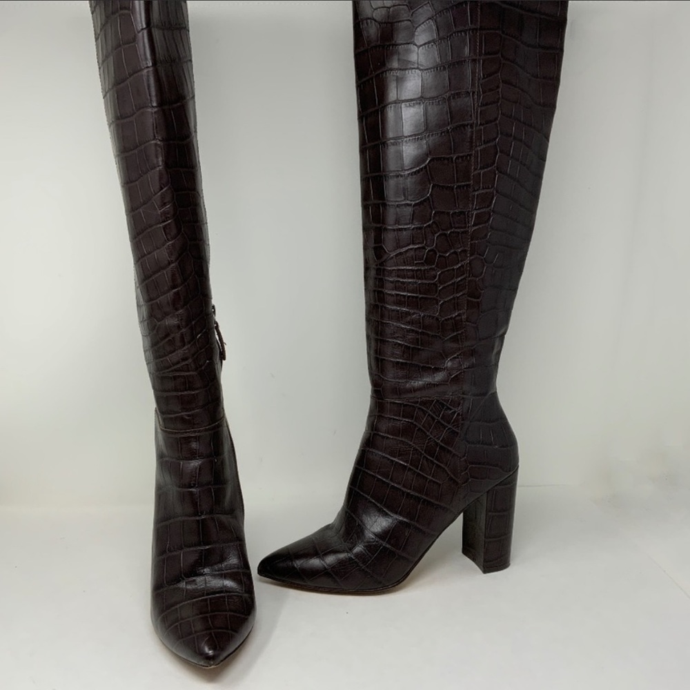 Halogen x Atlantic Pacific Adrina Croc Alligator Embossed Genuine Leather Boots - Picture 4 of 9